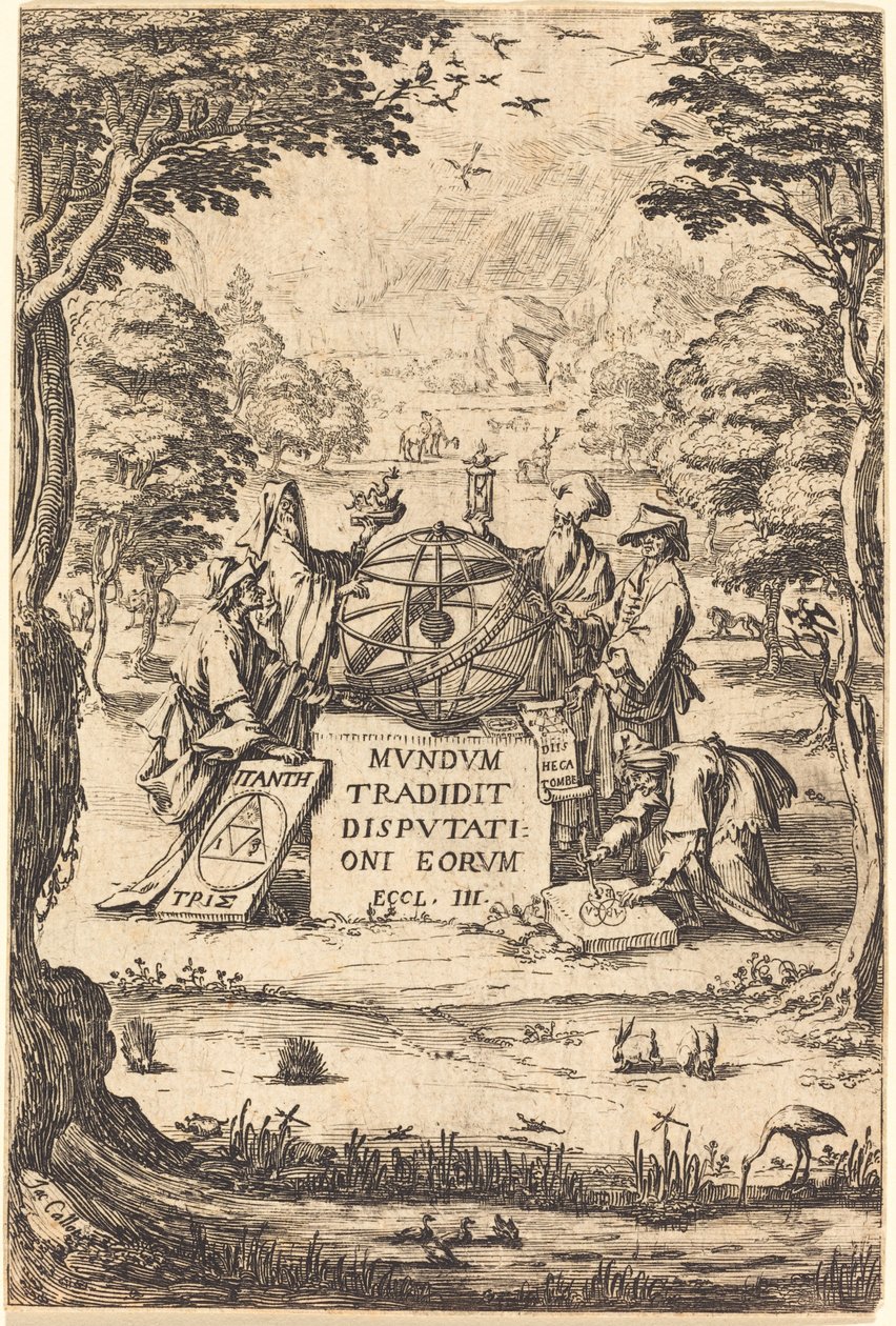 Frontispis pro posvátnou kosmologii (titul s astrology) od Jacques Callot