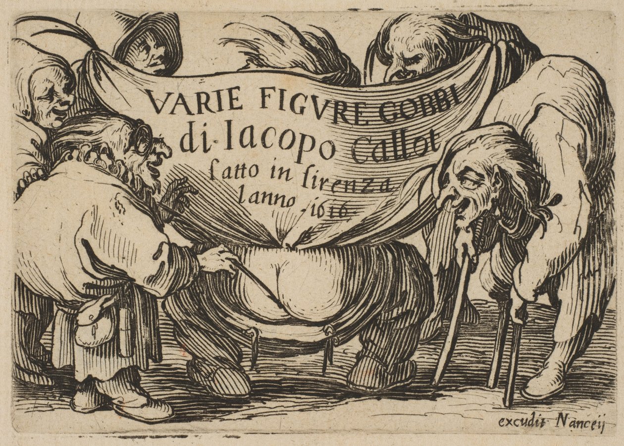 Frontispiece, z Varie Figure Gobbi, suita nazývaná také Les Bossus, Les Pygmées, Les..., 1616-22. od Jacques Callot