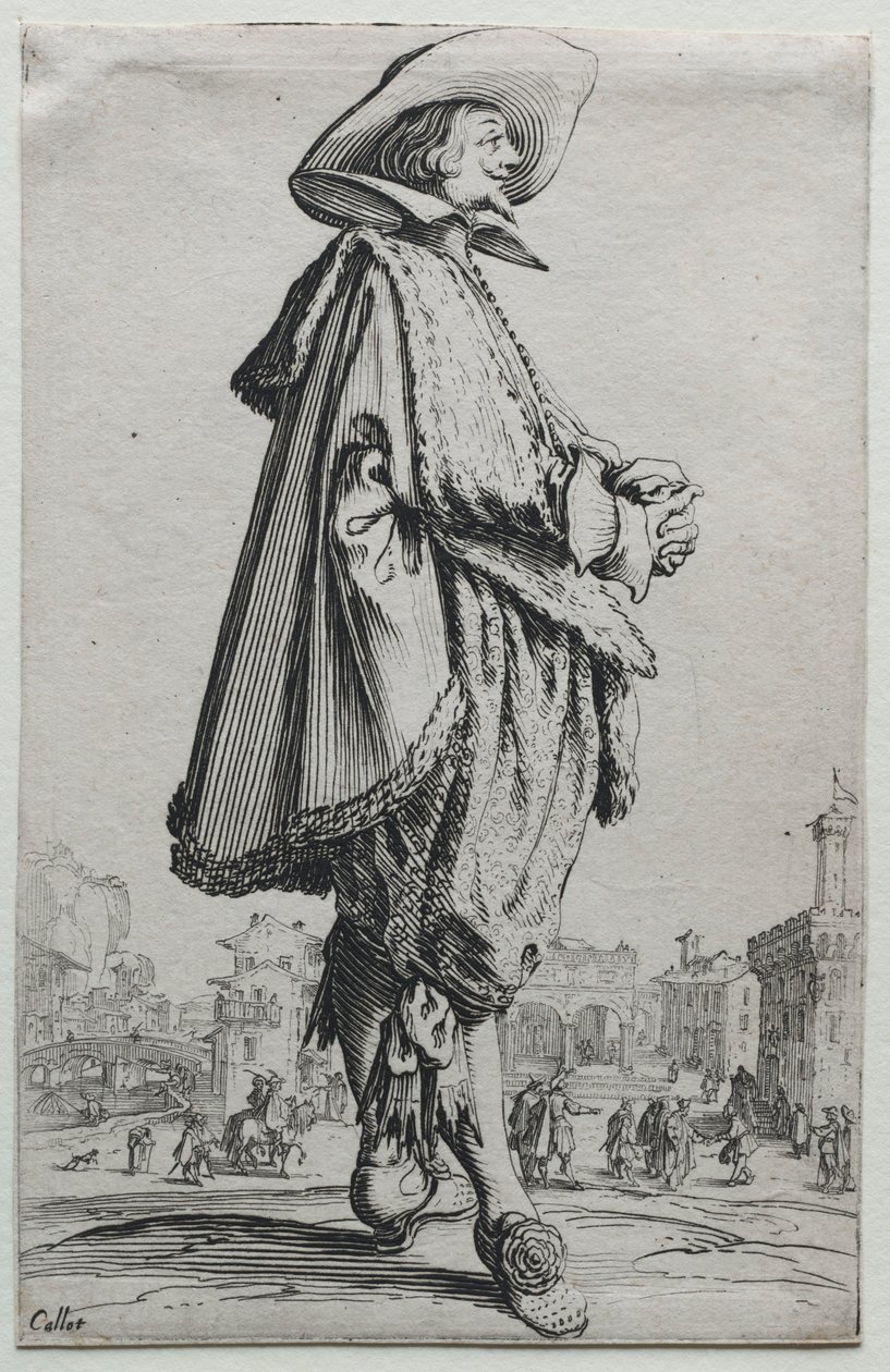 Gentleman stojící v profilu se sepjatýma rukama. od Jacques Callot