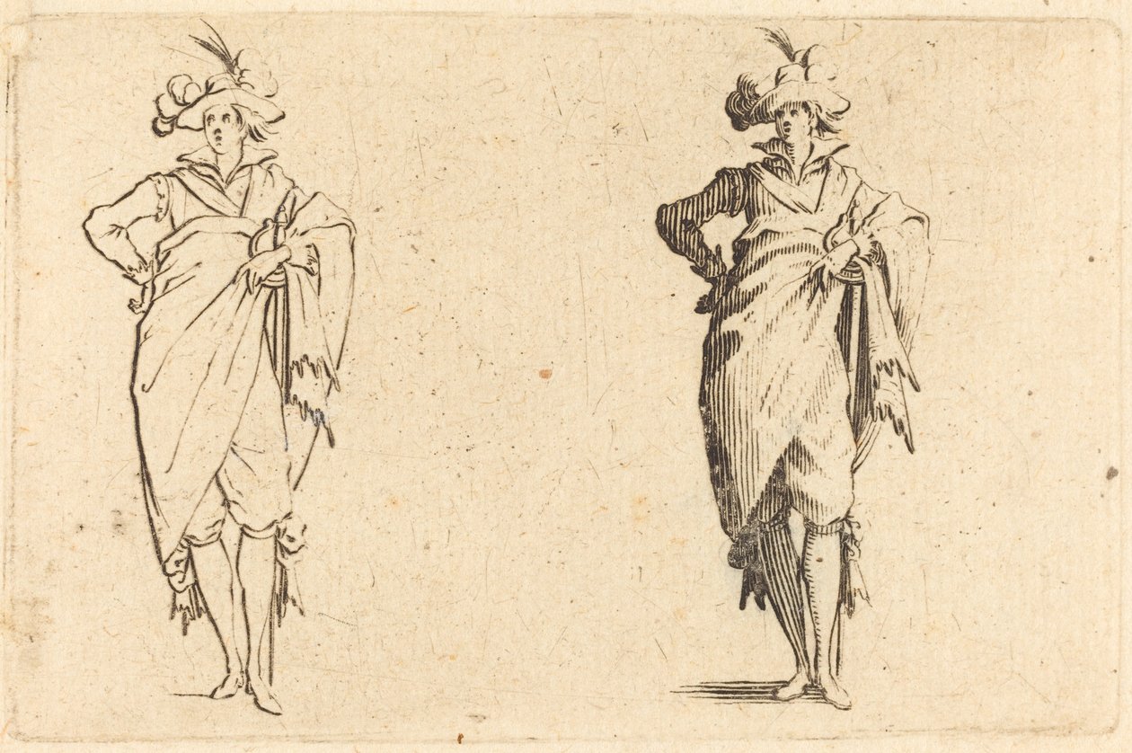 Gentleman při pohledu zepředu s rukou v bok od Jacques Callot