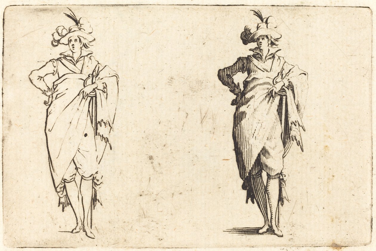Gentleman při pohledu zepředu s rukou v bok od Jacques Callot