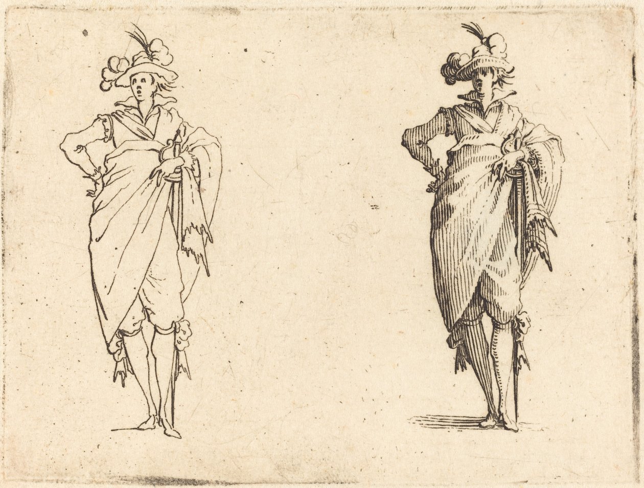 Gentleman při pohledu zepředu s rukou v bok od Jacques Callot