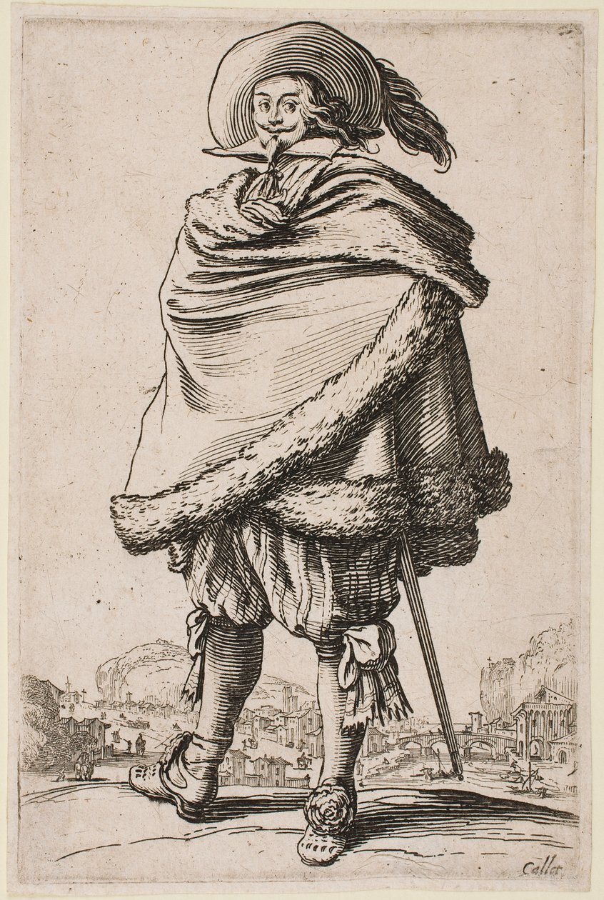 Gentleman zahalený v plášti lemovaném kožešinou, ze série „The Nobility“ od Jacques Callot