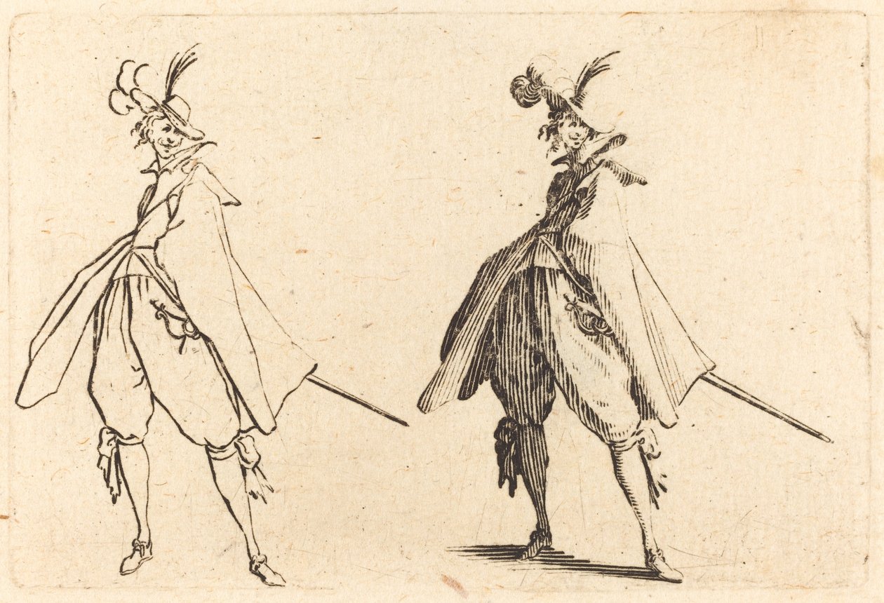 Gentleman ve velkém plášti, pohled zepředu od Jacques Callot