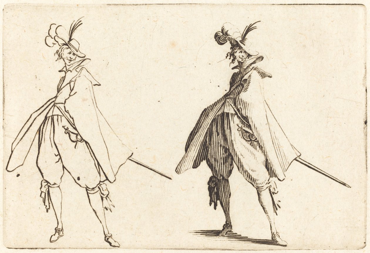 Gentleman ve velkém plášti, pohled zepředu od Jacques Callot
