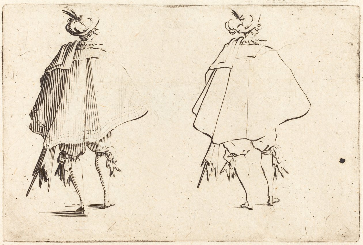 Gentleman ve velkém plášti, při pohledu zezadu od Jacques Callot