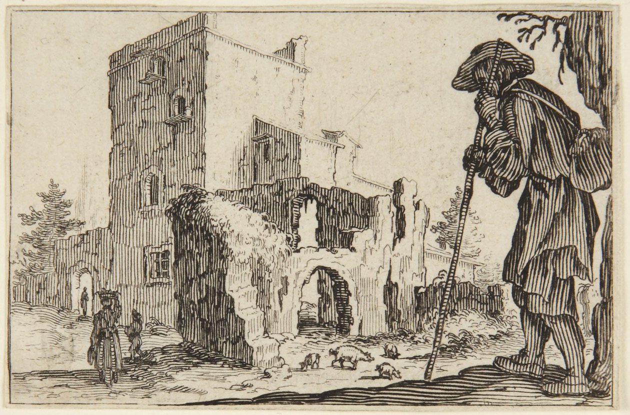 Pastýř a ruiny od Jacques Callot