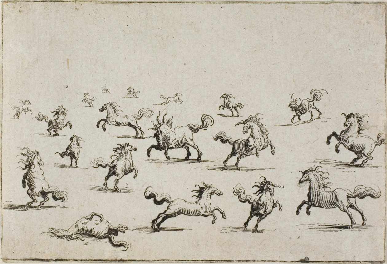 Koně běží volně, z knihy Caprices od Jacques Callot