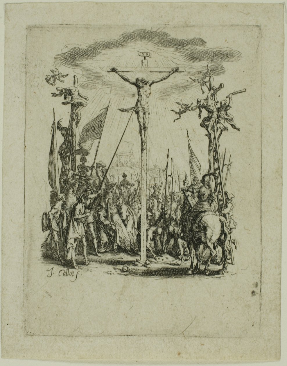 Ježíš je probodnut kopím, z knihy Malé pašije od Jacques Callot
