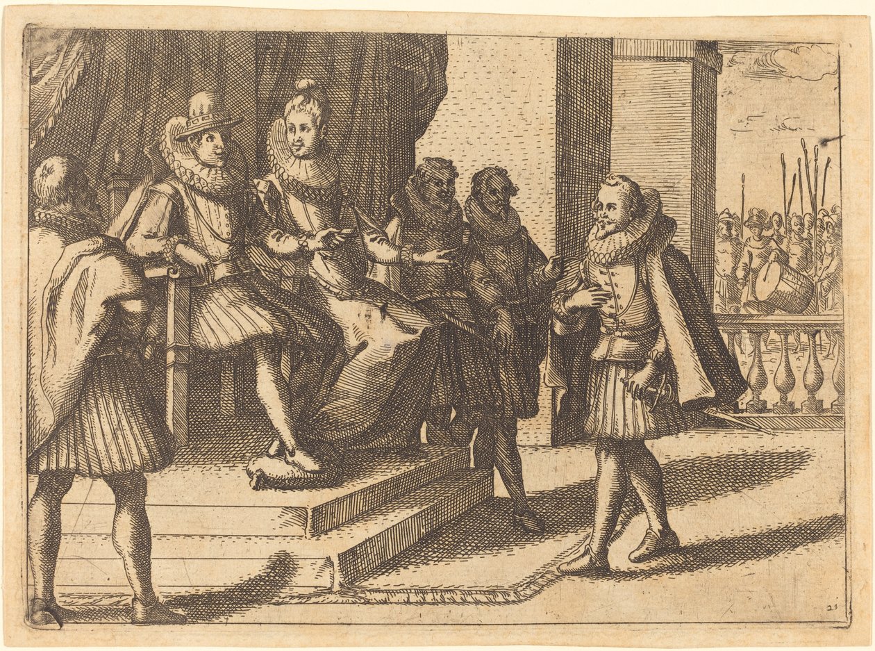 Král a královna v poradě o Turcích od Jacques Callot