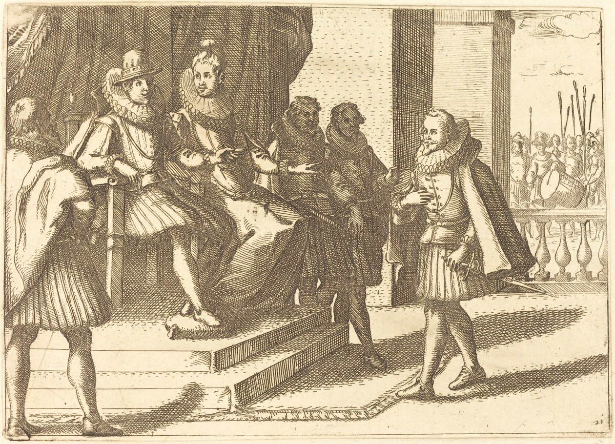 Král a královna v poradě o Turcích od Jacques Callot
