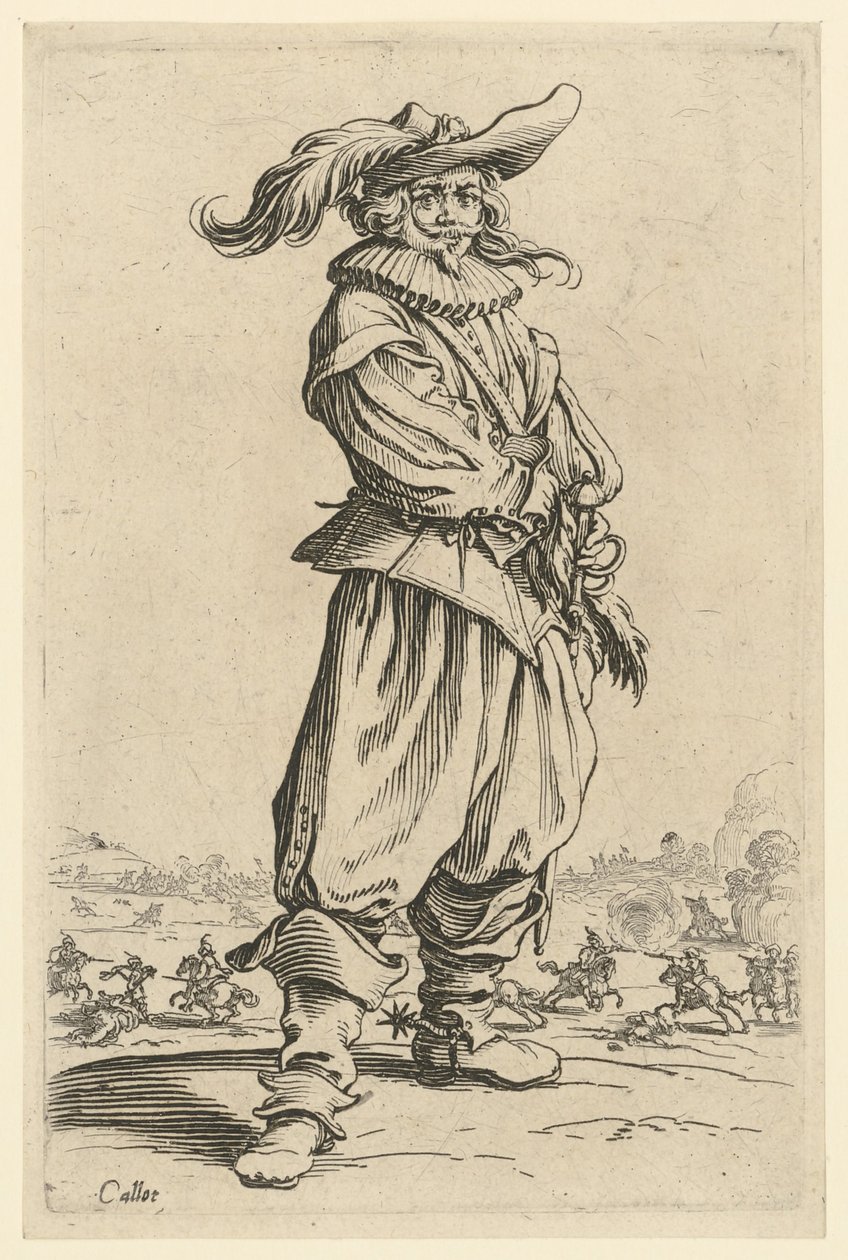 Válečník s velkým péřovým kloboukem od Jacques Callot