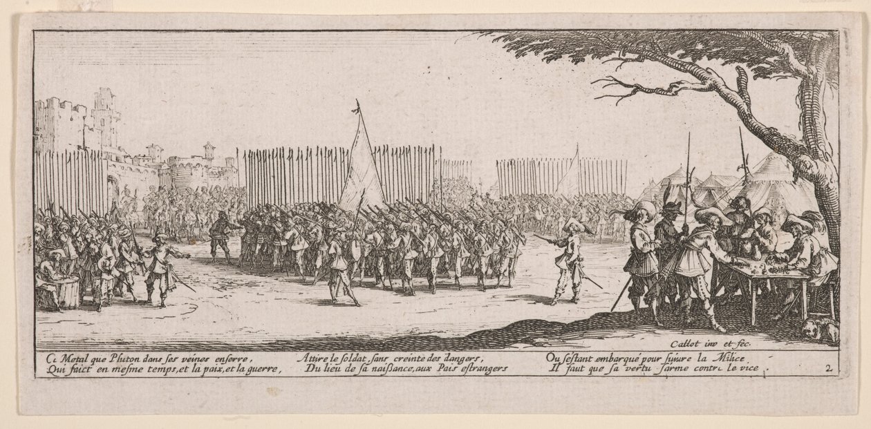Zápis vojáků, ilustrace z Velké bídy války od Jacques Callot