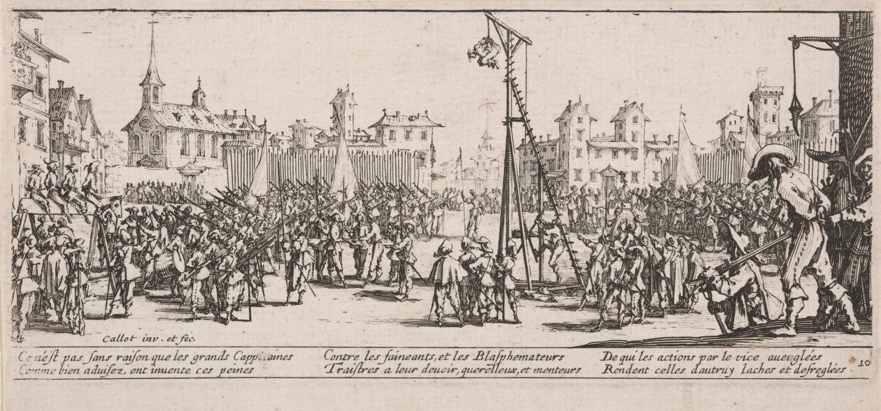 Strapado, ilustrace z Velké bídy války od Jacques Callot