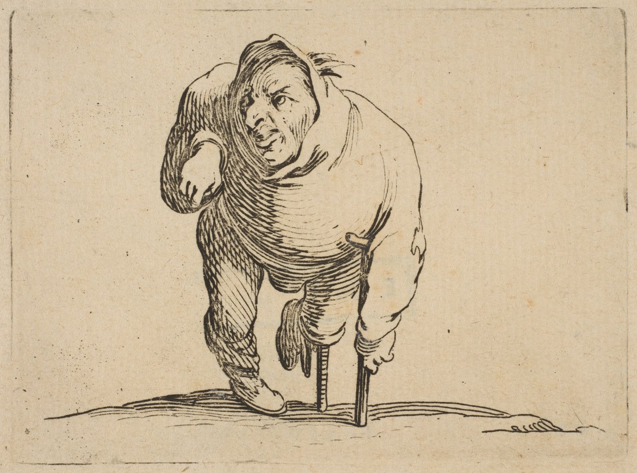 Mrzák s berlí a dřevěnou ..., 1616-22. od Jacques Callot