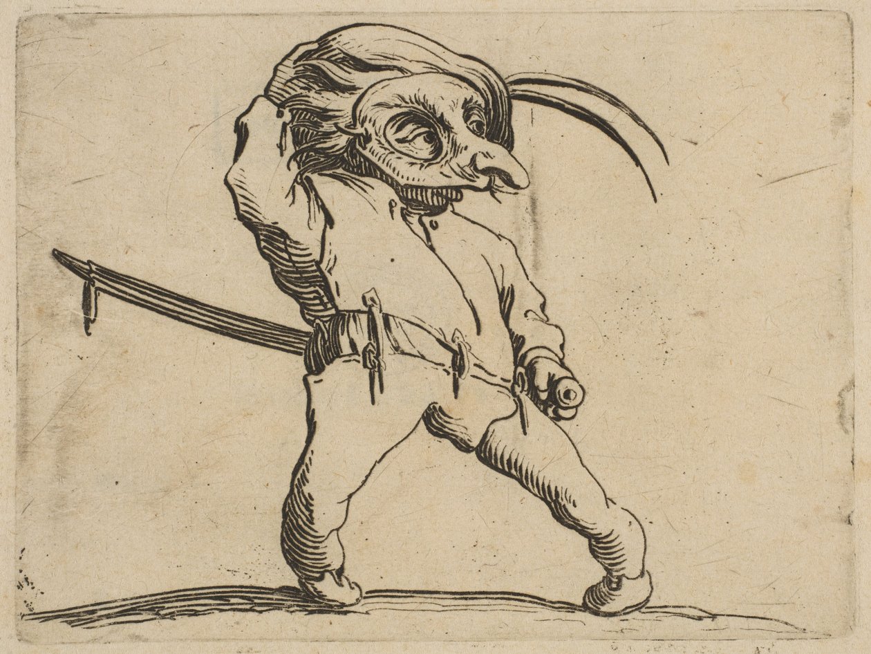 Maskovaný muž s křivýma nohama, z Varie Figure ..., 1616-22. od Jacques Callot