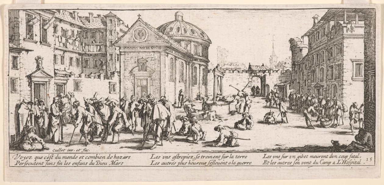 Nemocnice, ilustrace z Velké bídy války od Jacques Callot