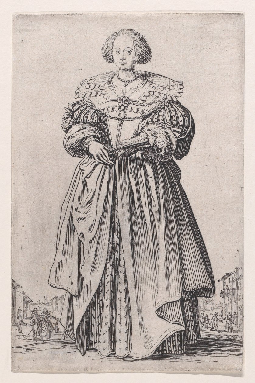 Dáma s vějířem, ze souboru „Šlechta“ od Jacques Callot