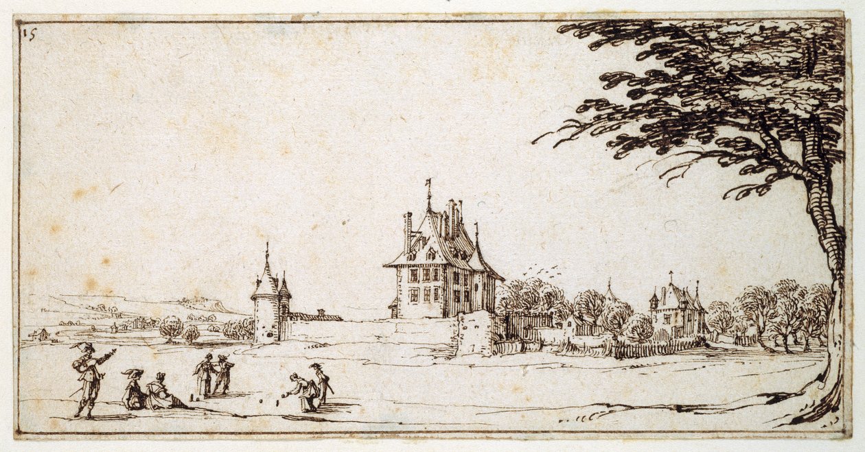 La Neuve Malgrange (pero a hnědý inkoust na papíře) od Jacques Callot