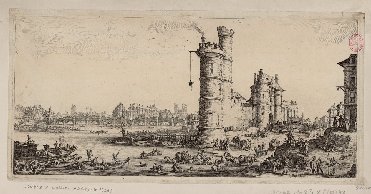 Věž Nesle a pohled na Pont-Neuf od Jacques Callot