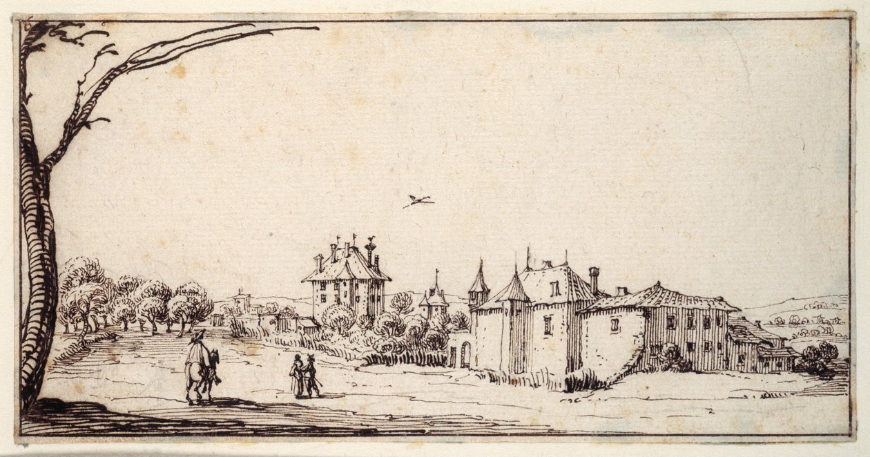 La Vieille et la Neuve Malgrange (pero a hnědá tuš na papíře) od Jacques Callot