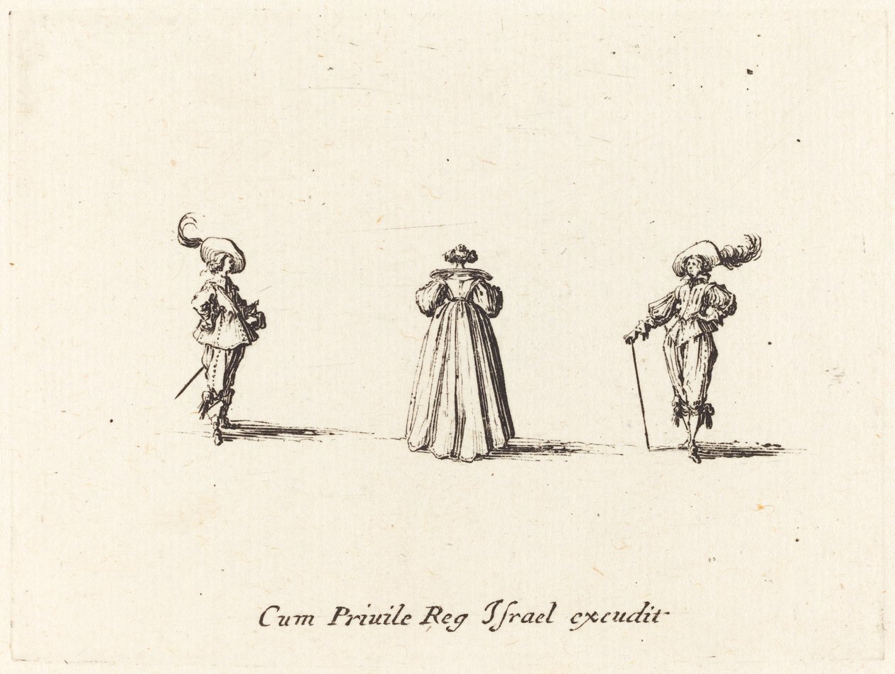 Dáma viděná zezadu a dva pánové od Jacques Callot