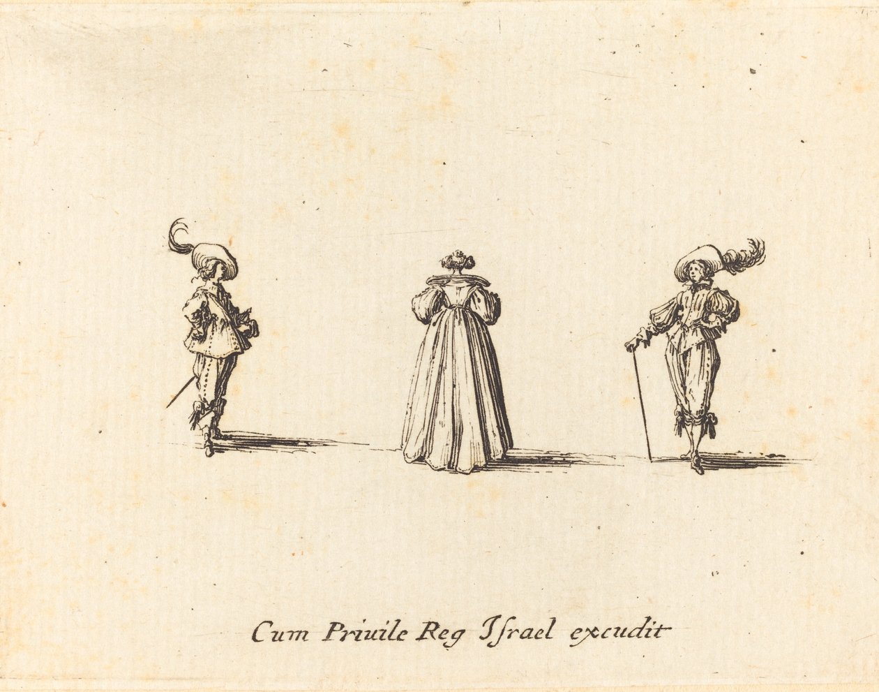 Lady Seen from Behind, and Two Gentlemen, pravděpodobně 1634. od Jacques Callot