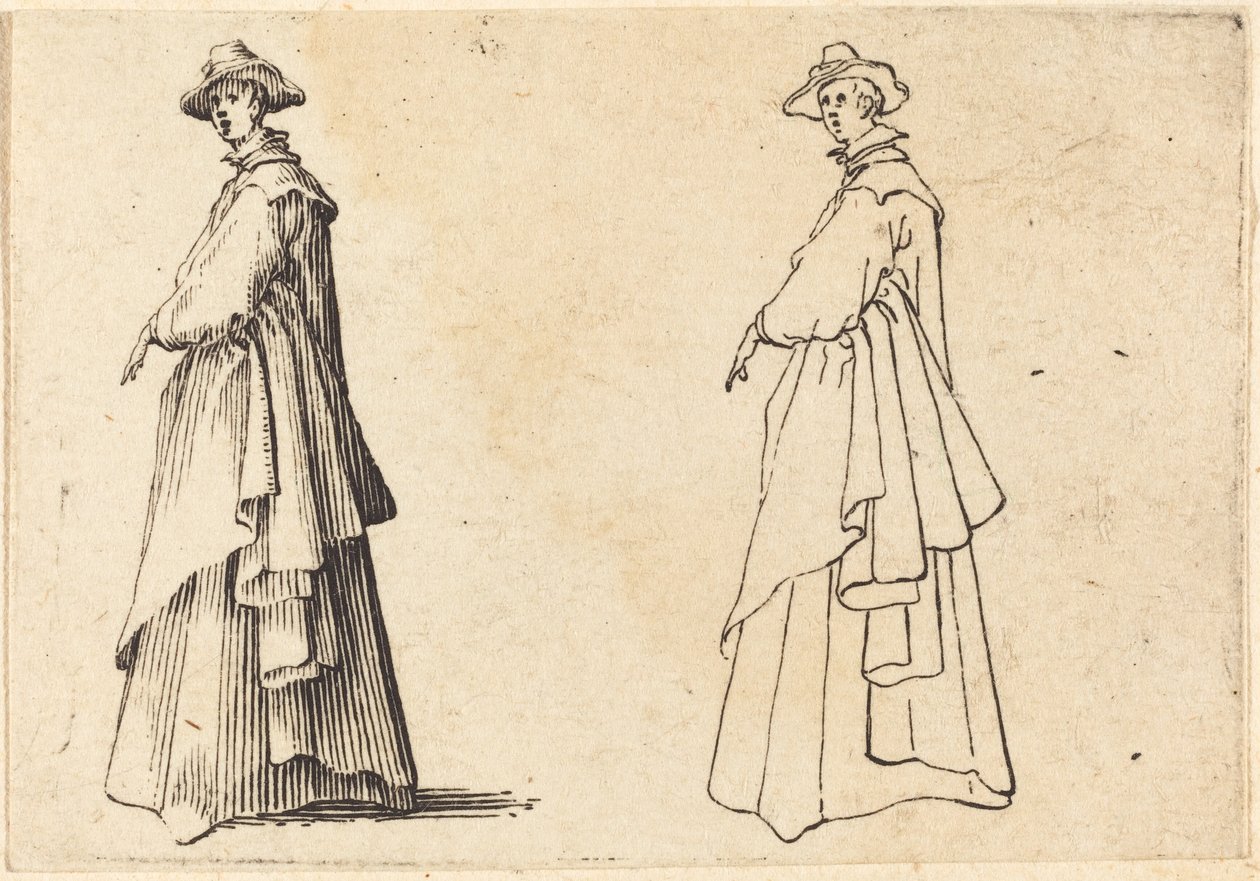 Dáma ve velkém kabátě od Jacques Callot