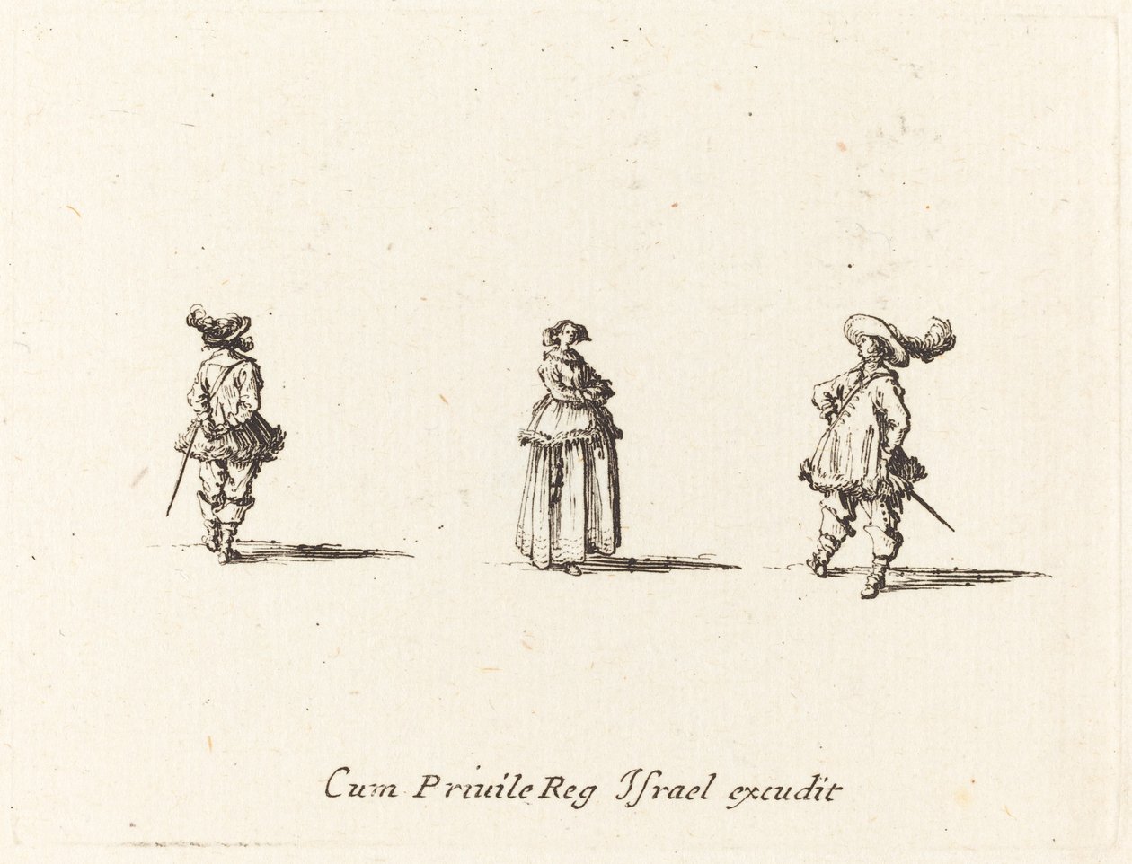 Dáma se založenýma rukama a dva pánové od Jacques Callot