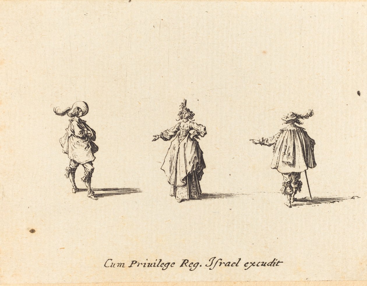 Dáma s nataženou paží a dva pánové od Jacques Callot