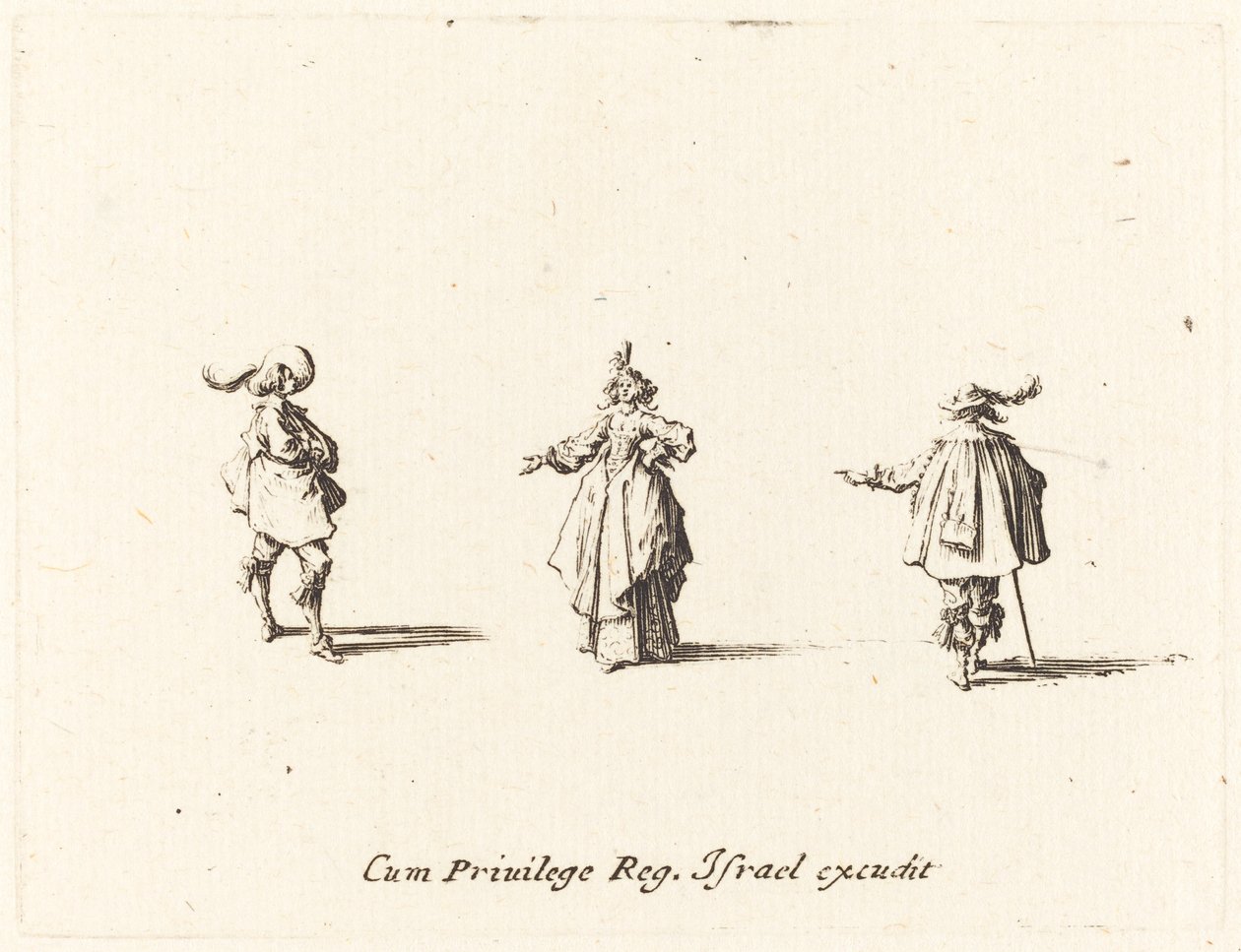 Dáma s nataženou paží a dva pánové od Jacques Callot