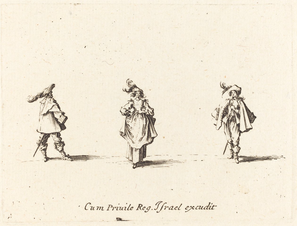 Dáma s pery a dva pánové od Jacques Callot