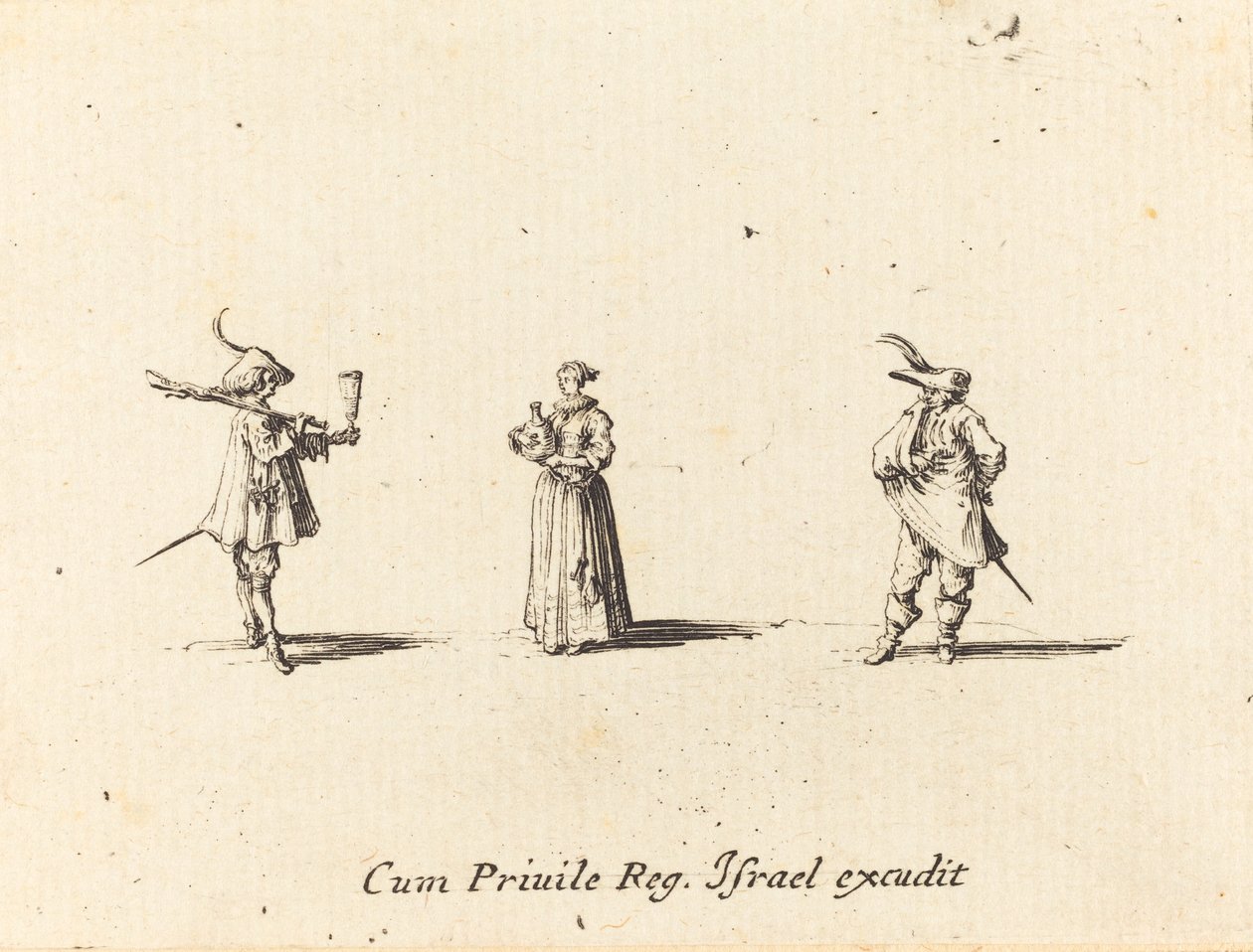 Dáma s lahví vína a dva pánové od Jacques Callot