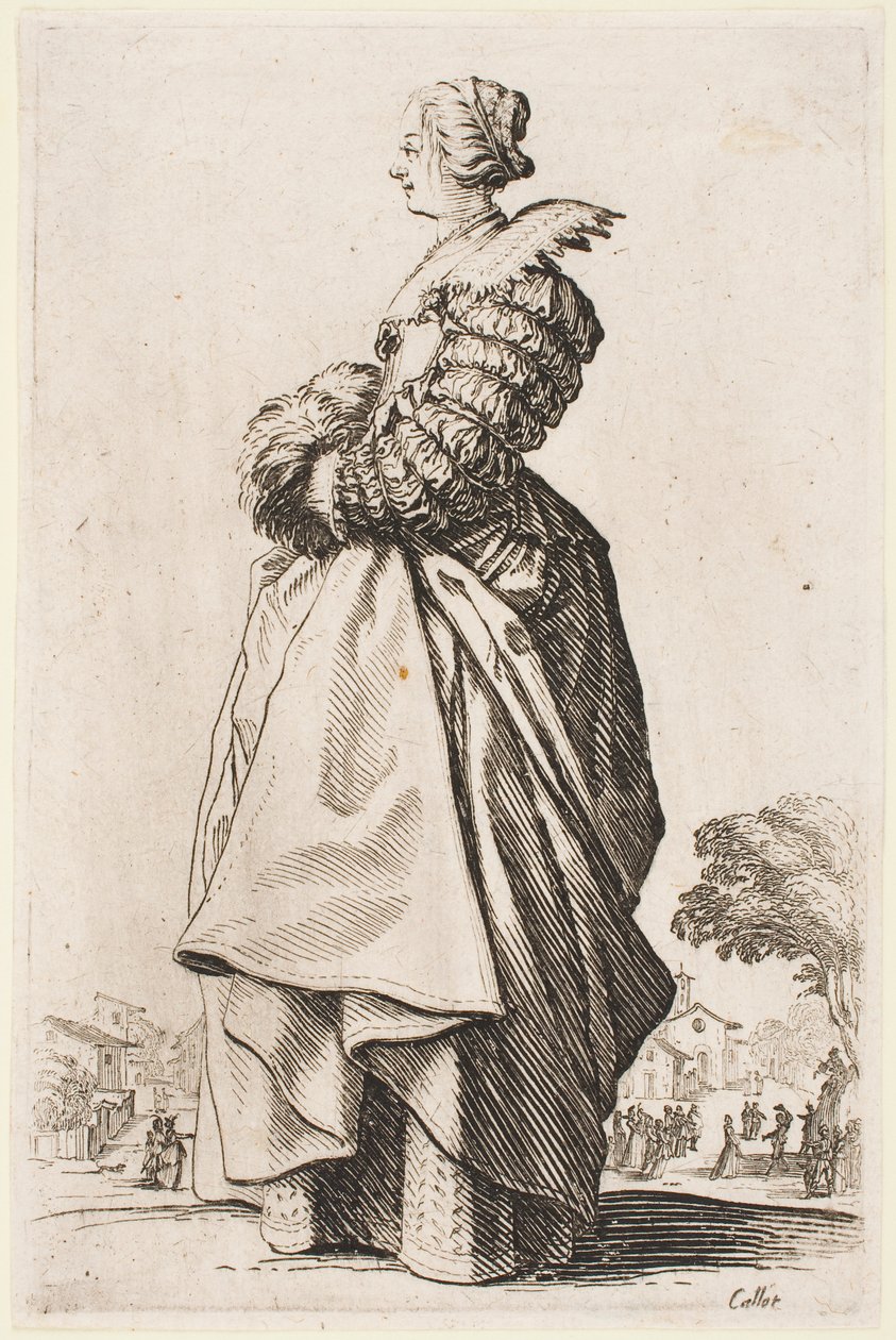 Dáma s rukávníkem, ze série „The Nobility of Lorraine“ od Jacques Callot