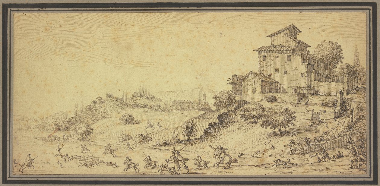 Krajina s lovem na jelena od Jacques Callot
