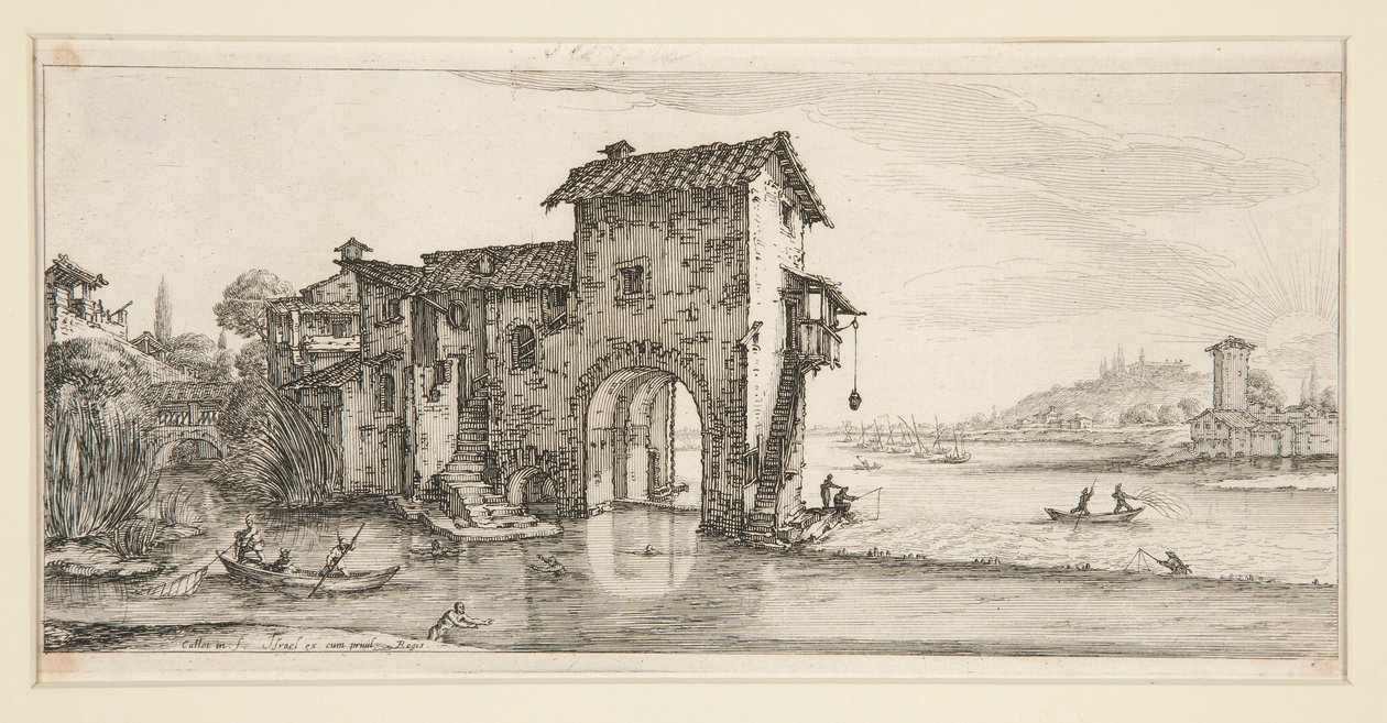 Le moulin a eau (Mlýn na vodě), z Krajiny pro Giovanniho de Medici od Jacques Callot