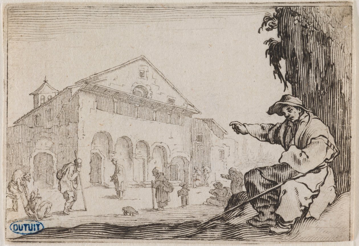 Rozmary, Hospic. Třicáté osmé číslo ze souboru 50 tisků rytých v Nancy (Lieure 465, Meaume 843) od Jacques Callot