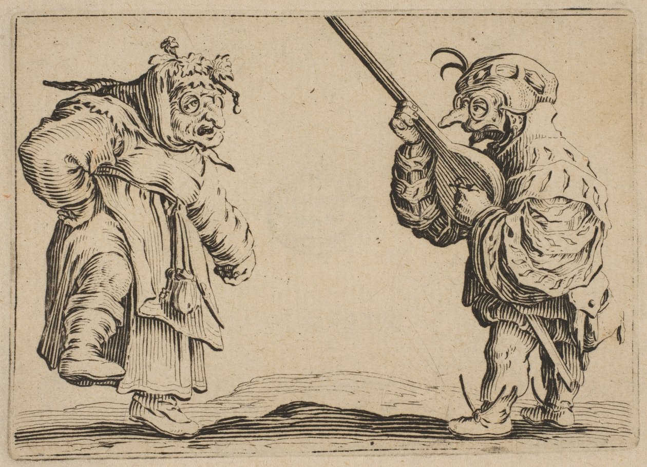 Les Danseurs au Luth Tanečníci s loutnou, z Les Caprices Series B, Nancy Set, 1617-20. od Jacques Callot
