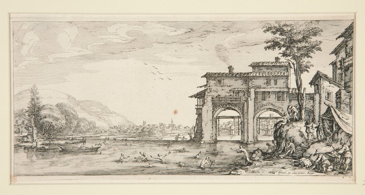 Les baigneurs (Lupající se), z Krajiny pro Giovanniho de Medici od Jacques Callot