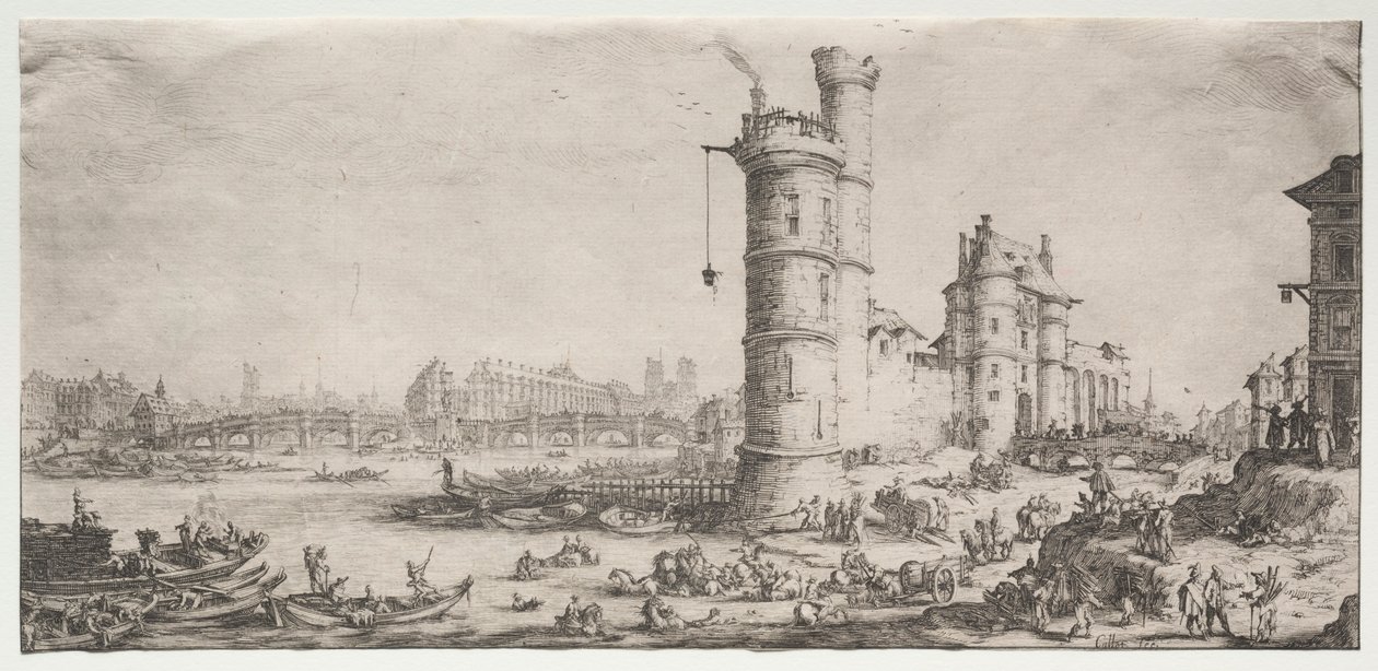 Dva skvělé výhledy na Paříž: Pohled na Pont Neuf, 1628-1630. od Jacques Callot