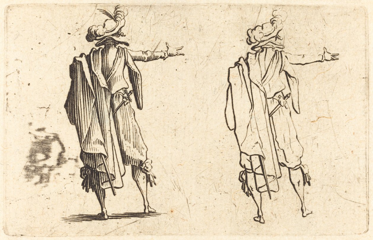 Muž viděný zezadu s nataženou pravou paží od Jacques Callot