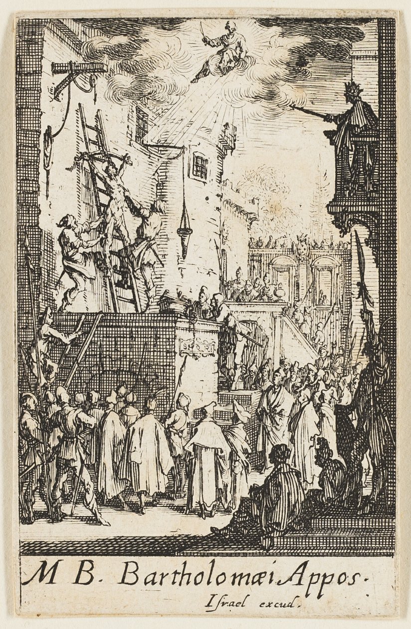 Umučení svatého Bartoloměje, devátá deska z knihy Umučení apoštolů od Jacques Callot