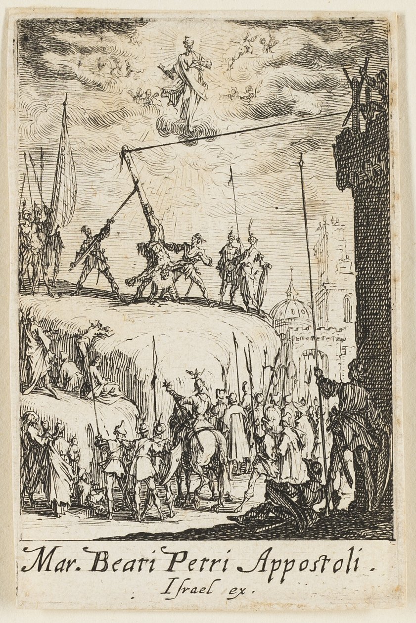 Umučení svatého Petra, první deska z knihy Umučení apoštolů od Jacques Callot