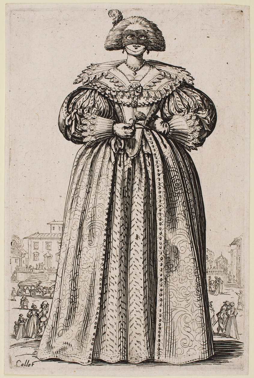 Maskovaná dáma, ze série „The Nobility of Lorraine“ od Jacques Callot