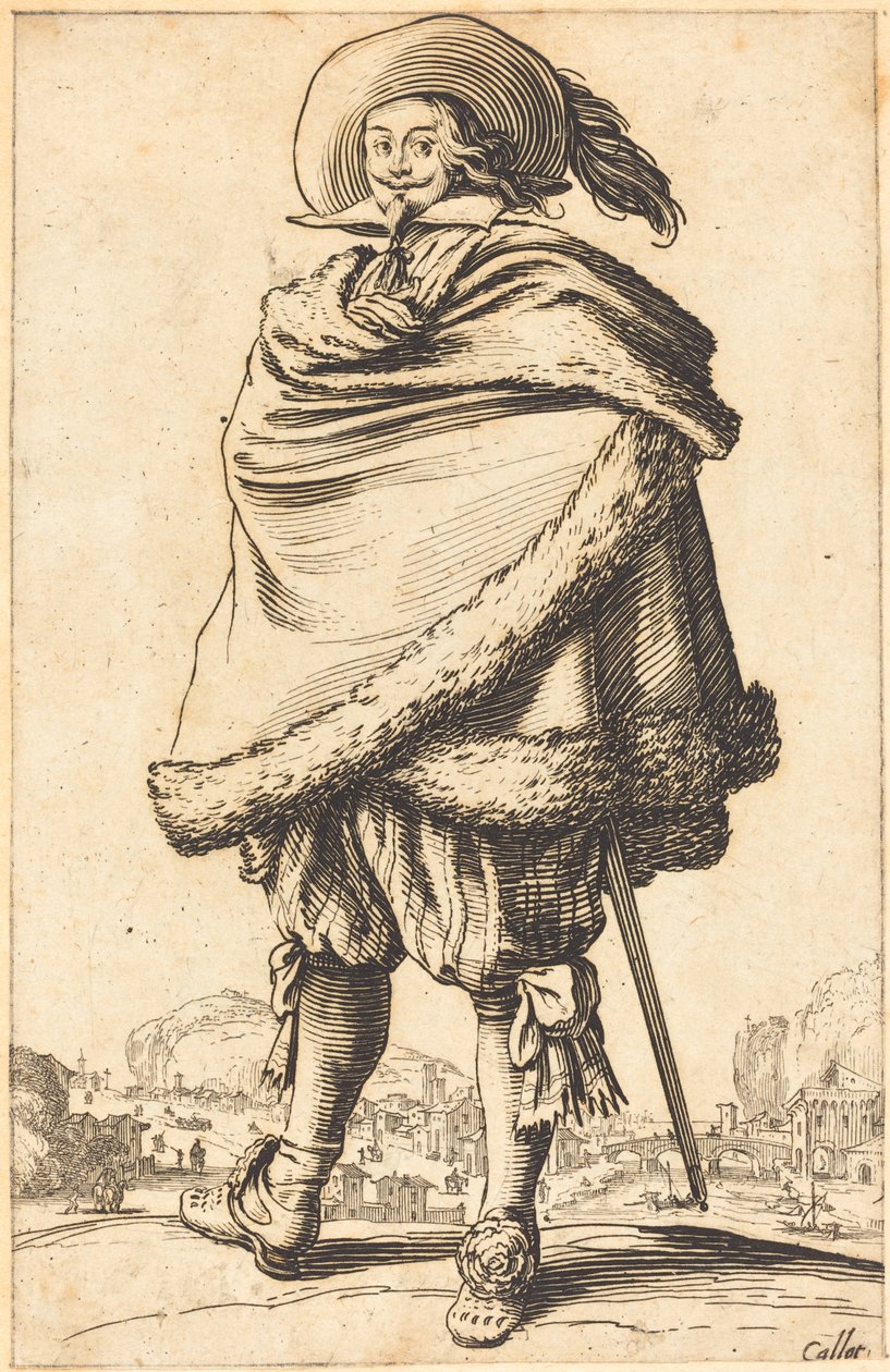 Ušlechtilý muž připoutaný v plášti zdobeném kožešinou od Jacques Callot
