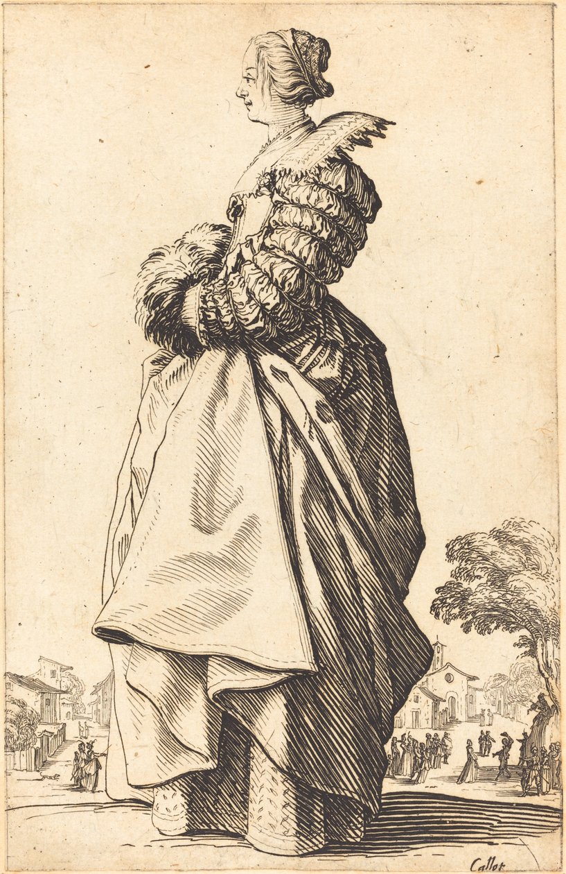 Ušlechtilá žena v profilu s rukama v rukávu od Jacques Callot