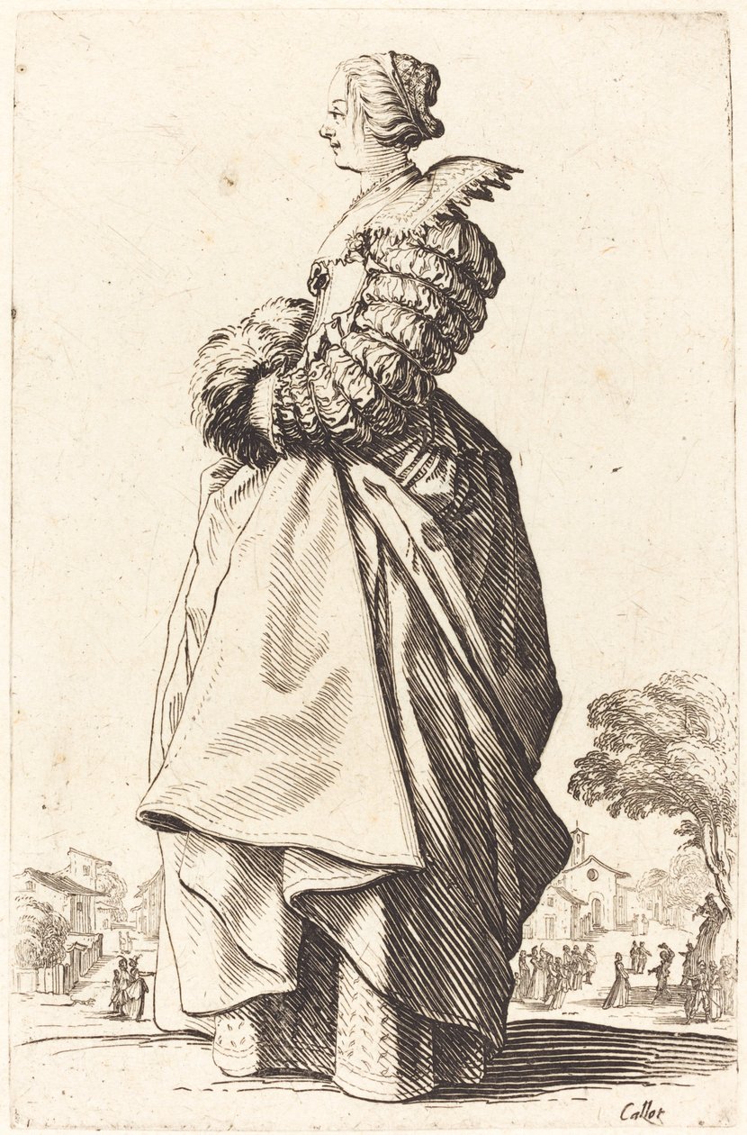 Ušlechtilá žena v profilu s rukama v rukávu od Jacques Callot