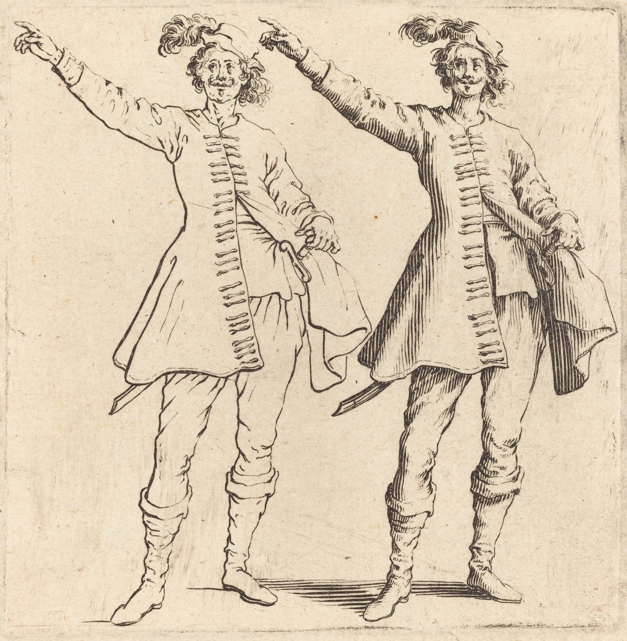 Důstojník, s prodlouženou paží, pohled zepředu, 1617 a 1621. od Jacques Callot