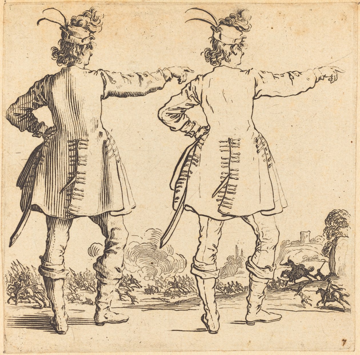 Důstojník s peřím v čepici, při pohledu zezadu, 1617 a 1621. od Jacques Callot