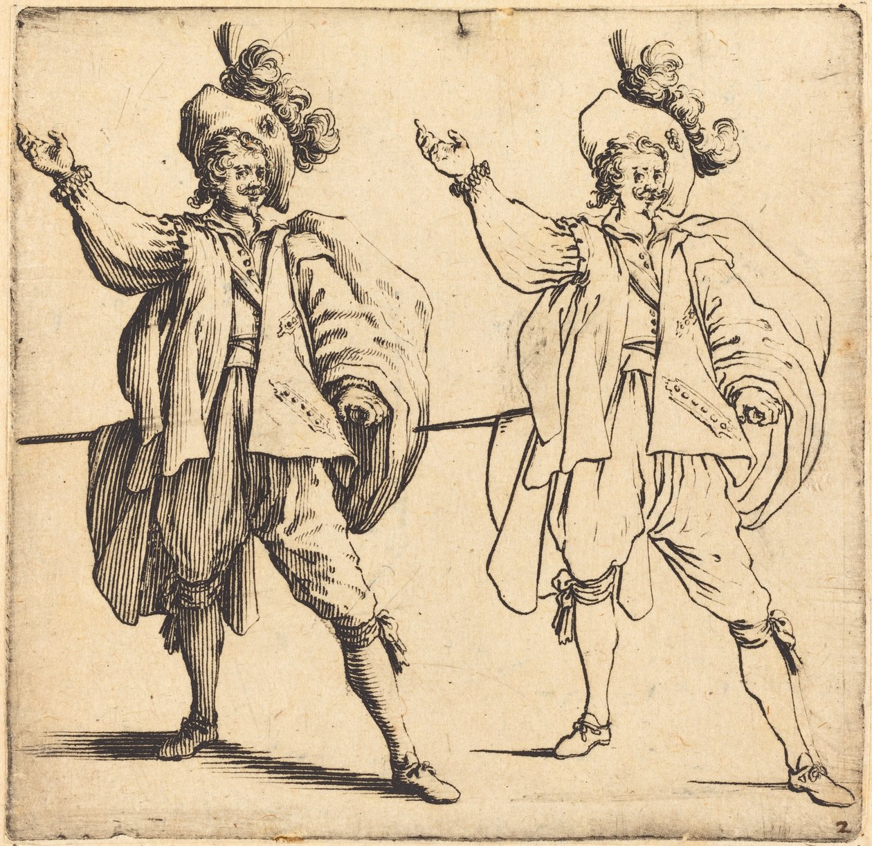 Důstojník s velkým chocholem, čelní pohled, 1617 a 1621. od Jacques Callot